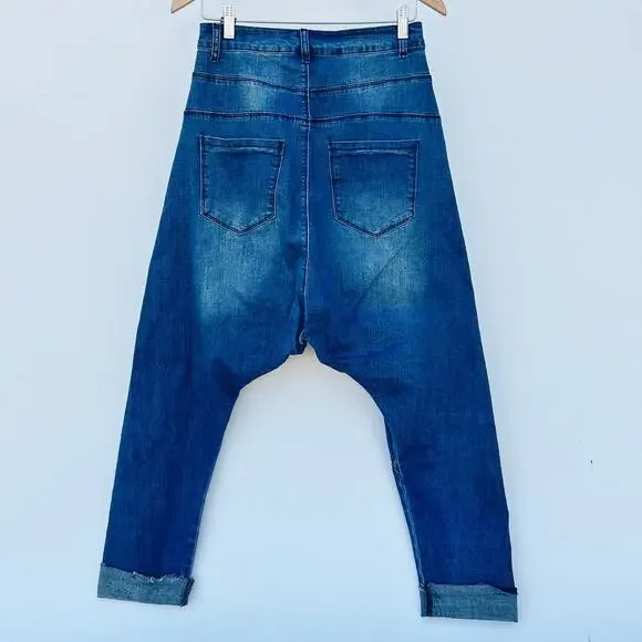 Mia Inspection Stretch Drop Crotch Harem Jeans Distressed 28 Medium Wash - Picture 3 of 9